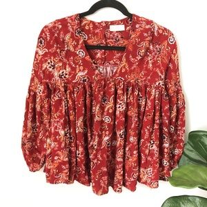 Altar’d State Floral Bohemian Maroon Blouse